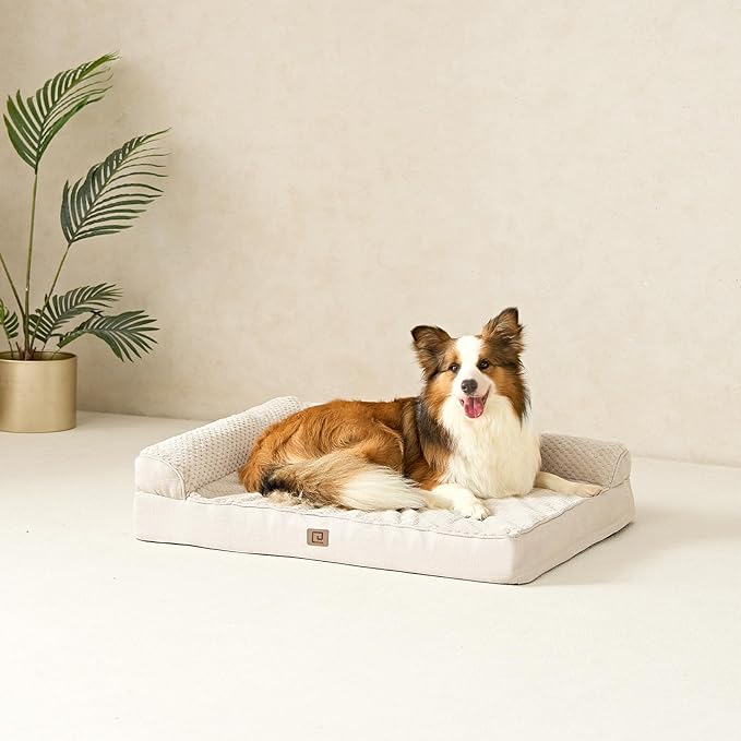 EHEYCIGA Memory Foam Dog Bed XXL, Giant Dog Bed Orthopedic with Washable Removable Cover, Waterproof Pet Bed Couch for Jumbo Dogs, 48x36x7 Inches, Beige