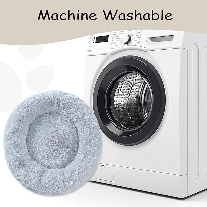 Calming Dog Bed 30'' inch, Plush Anti-Anxiety Donut Dog Bed for Medium Large Dogs, Warming Cozy Round Cuddler Nest Pet Bed, Grey