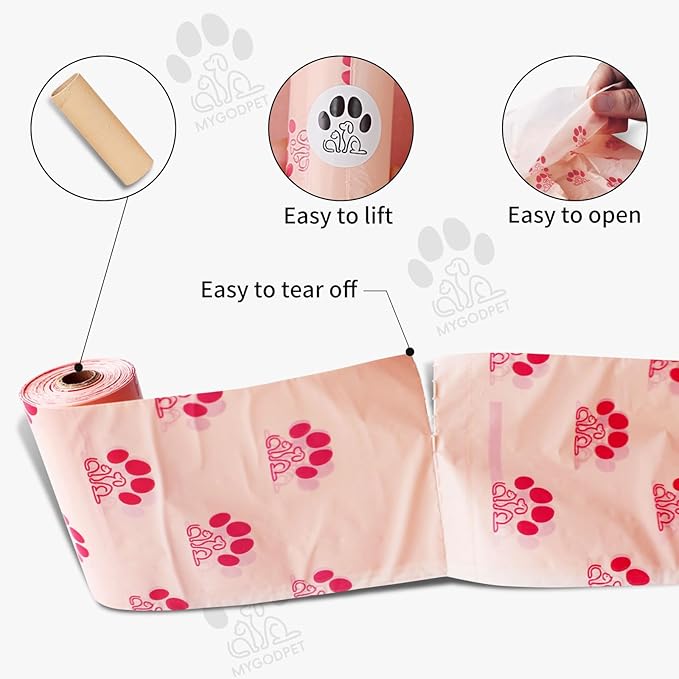 Dog Poop Bags Rolls 300 Count Biodegradable Poop Bags Refills for Dog and Cat Cherry Blossom Scented Waste Bag Leak Proof Doggie Poop Bag Doggy Trash Bag Pink