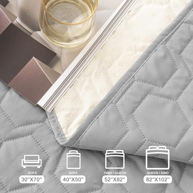 Waterproof and Non-Slip Dog Bed Cover and Pet Blanket Sofa Pet Bed Mat ，car Incontinence Mattress Protectors Furniture Couch Cover for Most Cats Dogs, Pets（40x50-Light Grey）