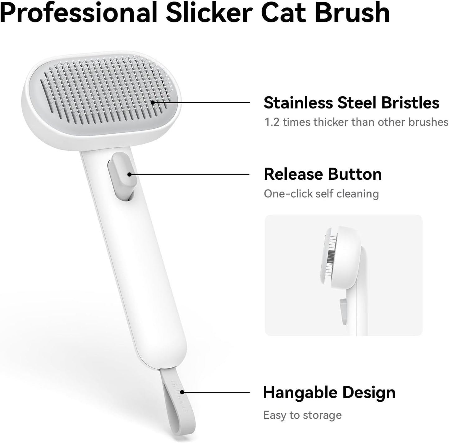 Aumuca Cat Brush for Shedding, Cat Brushes for Indoor Cats, Cat Brush for Long or Short Haired Cats, Cat Hair Brush Cat Grooming Deshedding Brush for Dog Kitten Horse Massage Removes Loose Fur, White