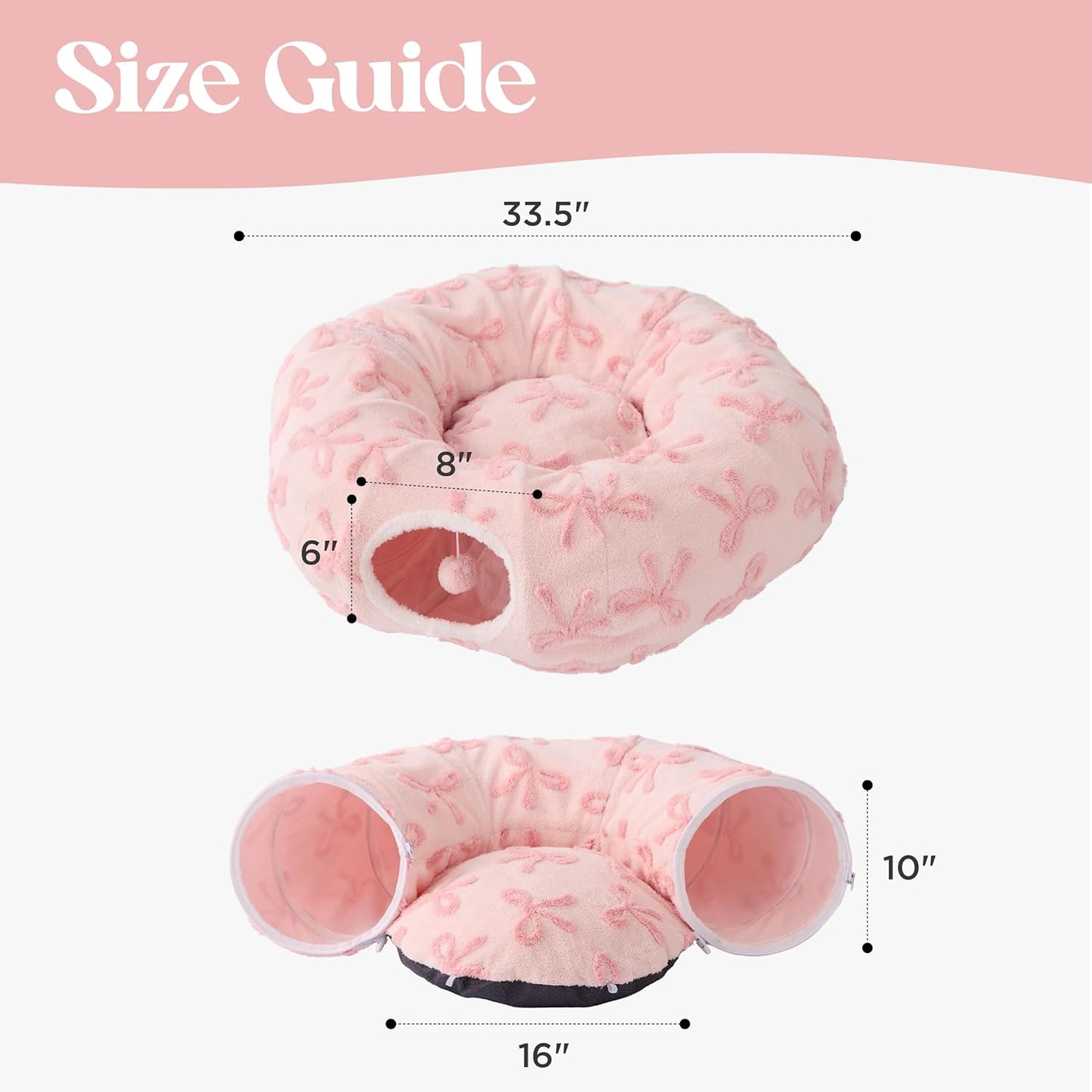 Lesure Cat Tunnel Bed for Indoor Cats - Cute Cat Donut Tunnel Toys with Washable Circle Cushion, Round Pet Peekaboo Cave Toy for Kitten/Puppy/Rabbit, Standard Pink Taffy