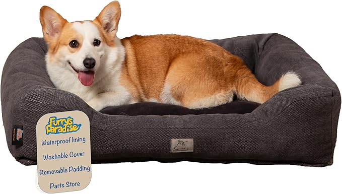 Furry's Paradise Cuddler Waterproof Bolster Pet Bed with Recycled Fibers and Non-Slip Bottom. (Dark Gray, Small)
