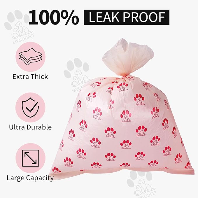 Dog Poop Bags Rolls 300 Count Biodegradable Poop Bags Refills for Dog and Cat Cherry Blossom Scented Waste Bag Leak Proof Doggie Poop Bag Doggy Trash Bag Pink