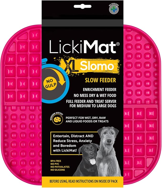 LickiMat Slomo XL - Extra Large Slow Feeder Suitable for Dry, Wet, Raw Foods, All Treats and Doggy Ice Cream. Best for Medium to Massive Breeds. Durable Design with Non-Slip Base. (Pink)