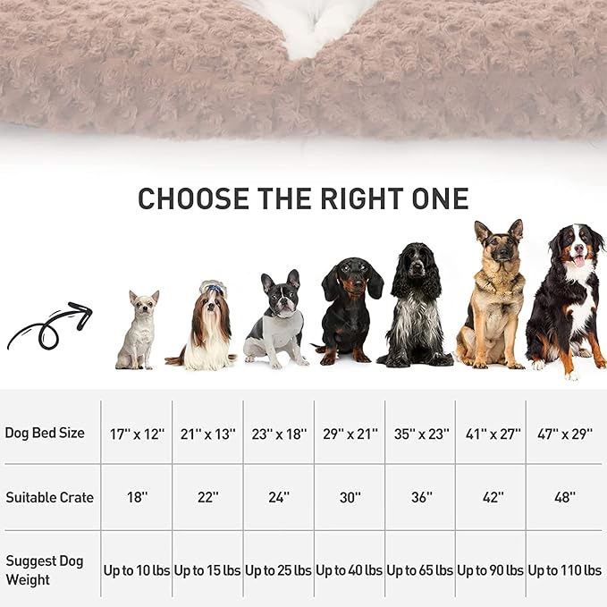 KSIIA Washable Dog Bed Deluxe Plush Dog Crate Beds Comfy Kennel Pad Anti-Slip Pet Sleeping Mat for Large, Jumbo, Medium, Small Dogs Breeds, 41" x 27", Brown