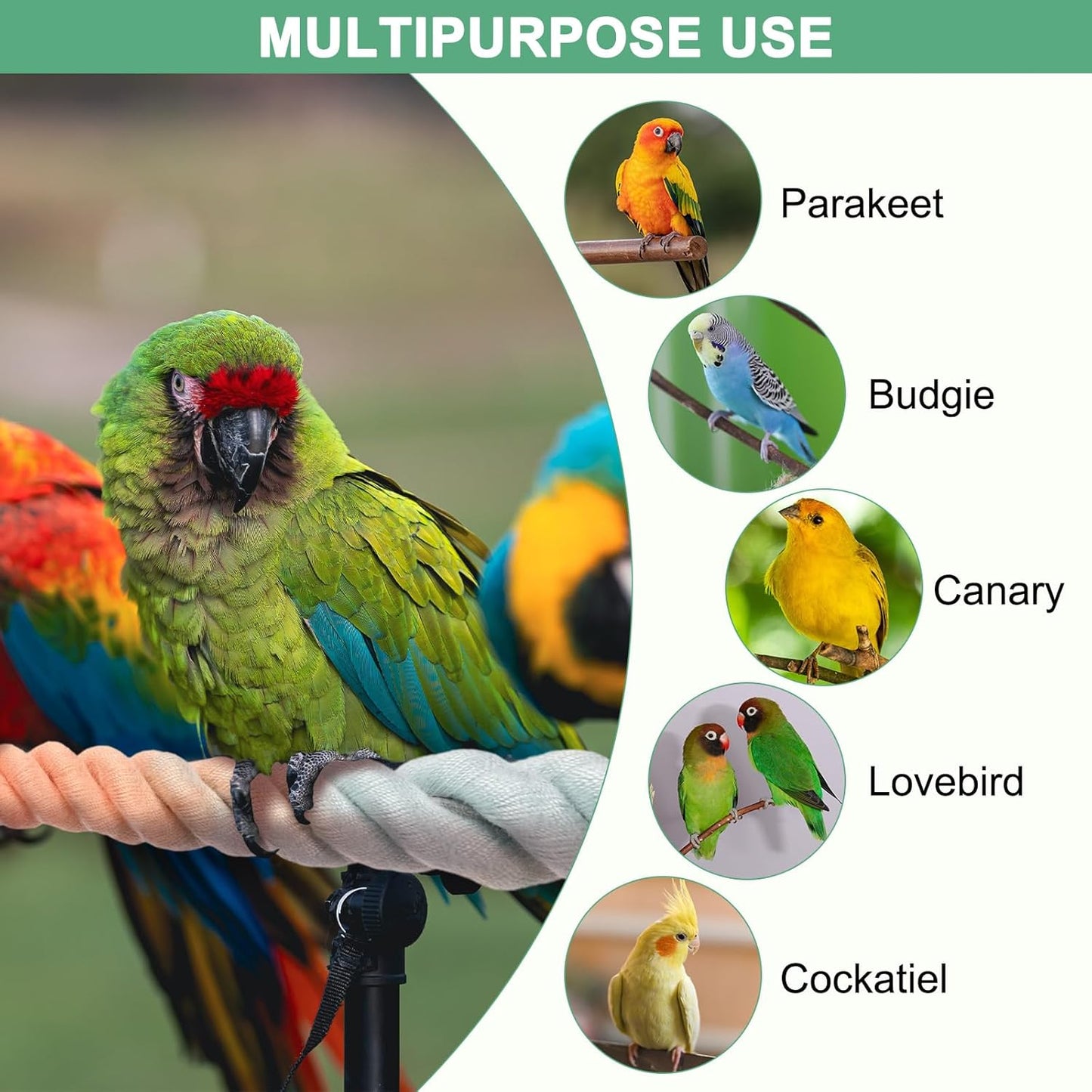 1-Set Rope Perches for Bird Cages, 13.8 & 31.5 in Length Comfort Grip Flexible Rope Perch Beak & Paw Grinding for Parrots/Cockatiels/Parakeets, Bird Platform Sand [Pink Blue]