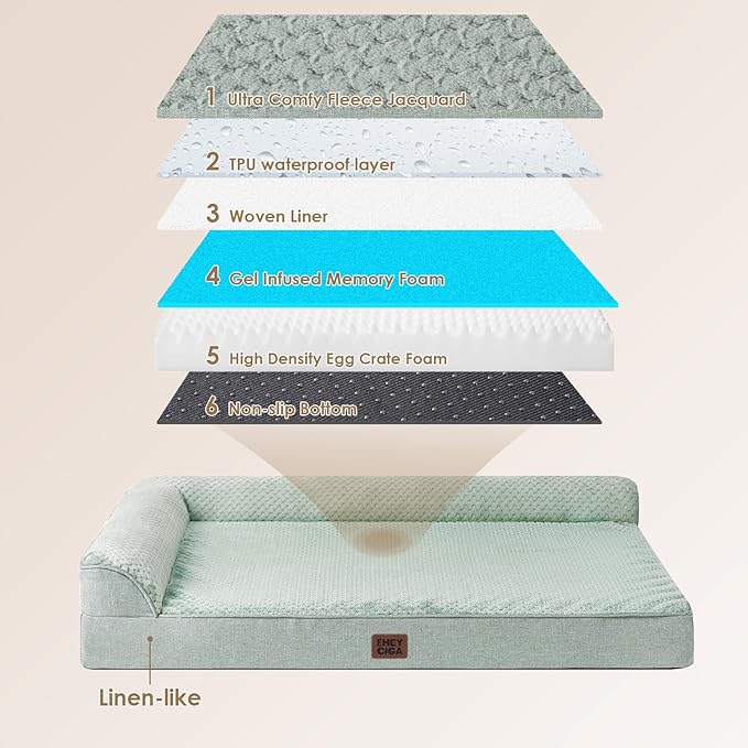 EHEYCIGA Memory Foam Dog Bed XLarge Sized Dogs, Extra Large Dog Bed Orthopedic with Washable Removable Cover, Waterproof XL Pet Bed Couch for Crate, 41x27x6 Inches, Greyish Green