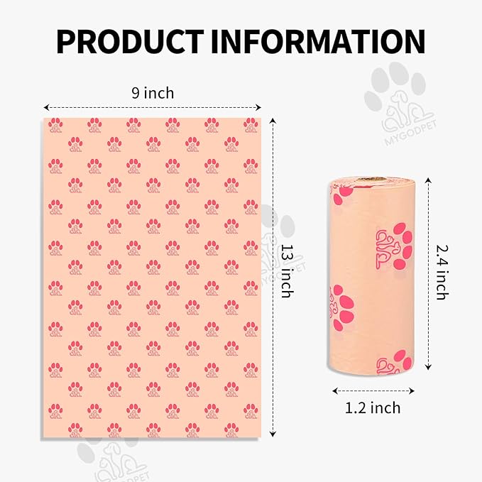 Dog Poop Bags Rolls 300 Count Biodegradable Poop Bags Refills for Dog and Cat Cherry Blossom Scented Waste Bag Leak Proof Doggie Poop Bag Doggy Trash Bag Pink