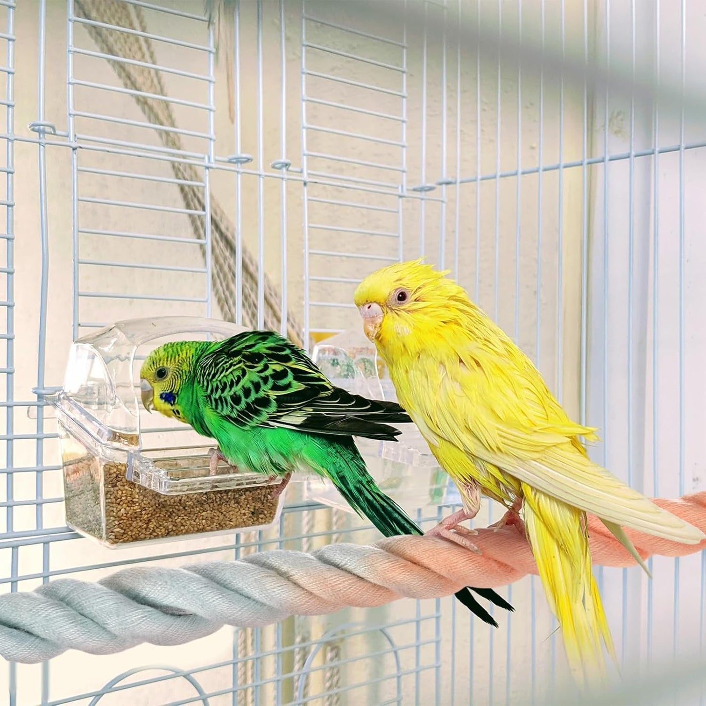 1-Set Rope Perches for Bird Cages, 13.8 & 31.5 in Length Comfort Grip Flexible Rope Perch Beak & Paw Grinding for Parrots/Cockatiels/Parakeets, Bird Platform Sand [Pink Blue]