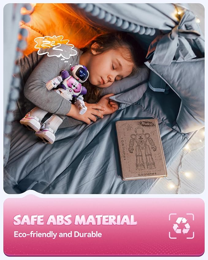 Ruko 6088 Dancing Robot for Girls with APP Control, Remote Control, Gesture Sensing Control, Interactive LED Faces, QA Games Rechargeable Programmable Robot Toys for 3 4 5 6 Years Kids, Pink Purple