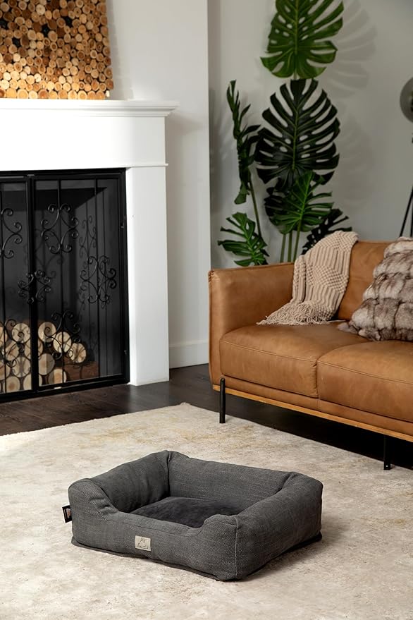 Furry's Paradise Cuddler Waterproof Bolster Pet Bed with Recycled Fibers and Non-Slip Bottom. (Dark Gray, Small)