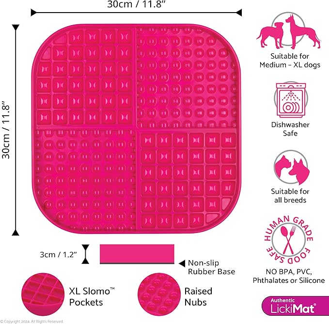 LickiMat Slomo XL - Extra Large Slow Feeder Suitable for Dry, Wet, Raw Foods, All Treats and Doggy Ice Cream. Best for Medium to Massive Breeds. Durable Design with Non-Slip Base. (Pink)