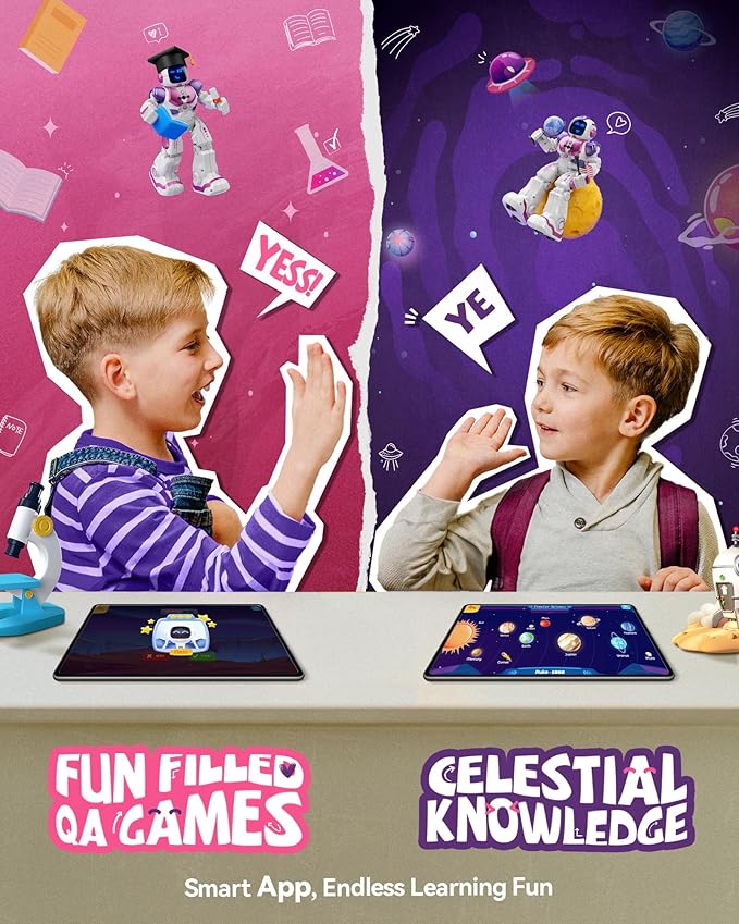 Ruko 6088 Dancing Robot for Girls with APP Control, Remote Control, Gesture Sensing Control, Interactive LED Faces, QA Games Rechargeable Programmable Robot Toys for 3 4 5 6 Years Kids, Pink Purple