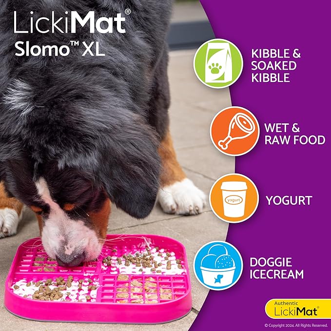 LickiMat Slomo XL - Extra Large Slow Feeder Suitable for Dry, Wet, Raw Foods, All Treats and Doggy Ice Cream. Best for Medium to Massive Breeds. Durable Design with Non-Slip Base. (Pink)